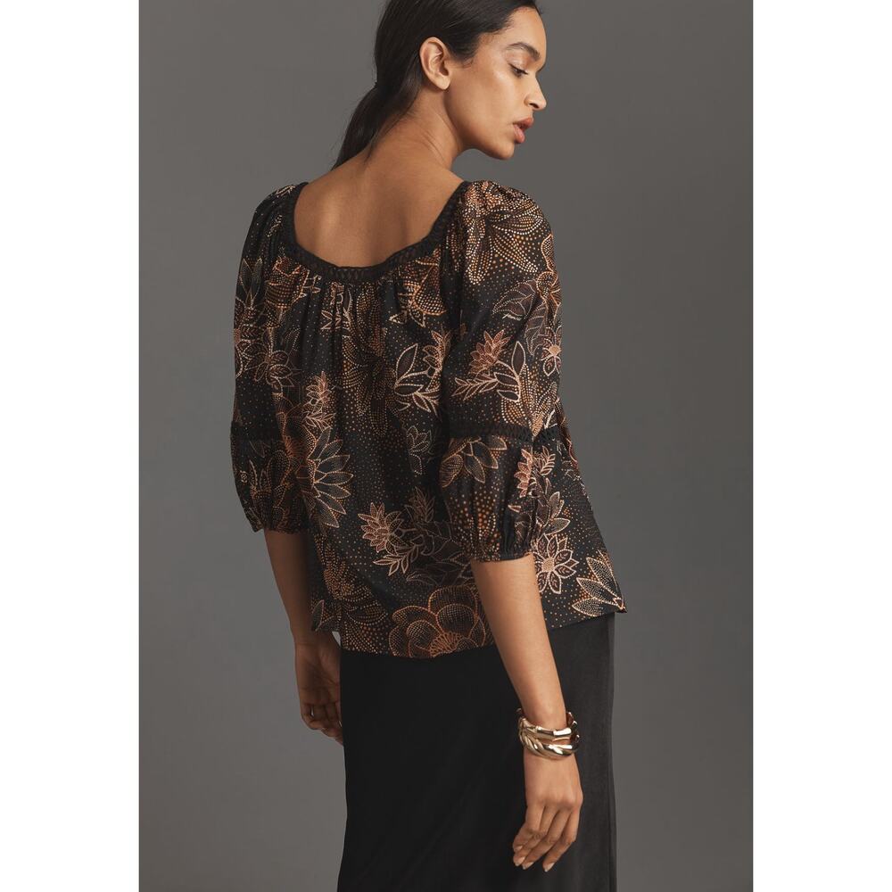 FARM Rio Lace Inset Peasant Black with Copper Floral Print and Puff Sleeves - Picture 4 of 8